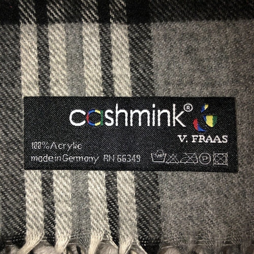 CASHMINK V. Fraas Black Gray Red White Plaid Scar Made in Germany 60" - Picture 6 of 7